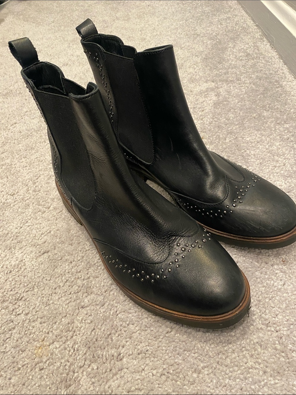 Kate Gary Black Leather Studded Chelsea Boots